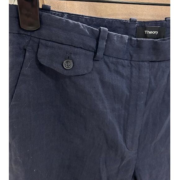 THEORY Navy Blue Wideleg Flare Linen Viscose Blend Cropped Pants Women's Size 6 - Picture 11 of 15